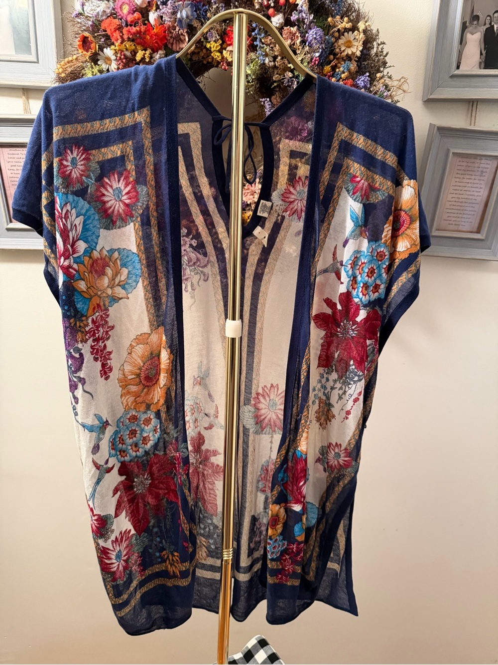 Anthropology Moth Floral Sheer Kimono Cardigan - Navy Multi size M/L